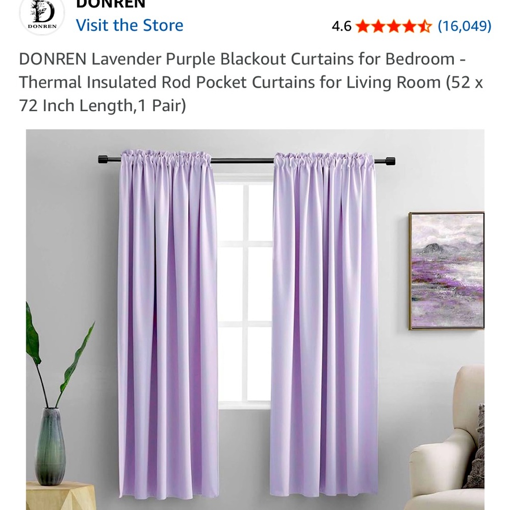 Lavender Room Darkening Curtain- Brand New- 52W x 72L